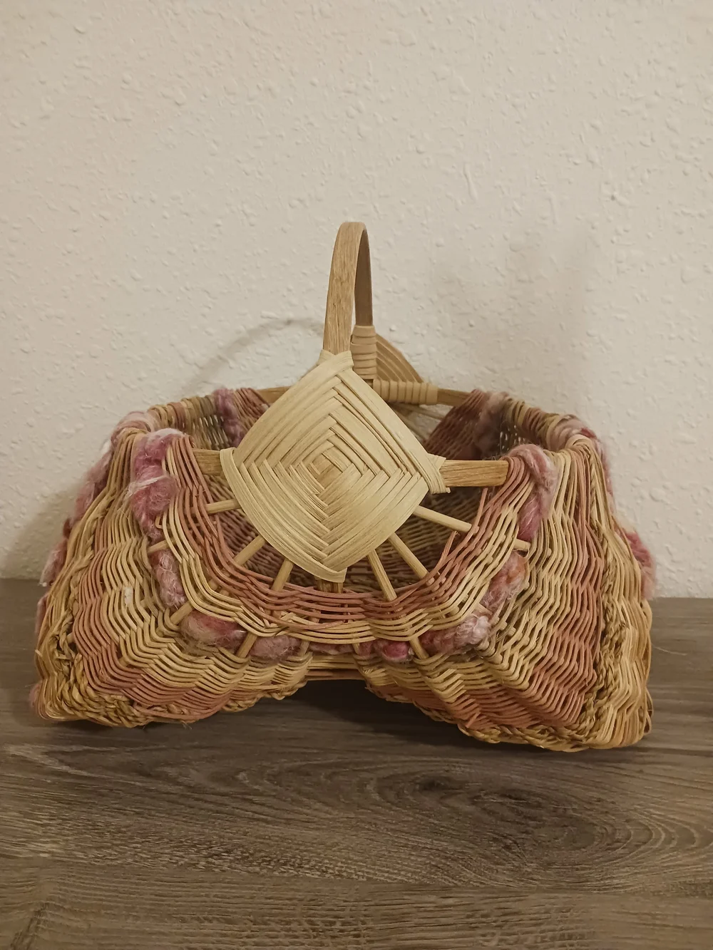 Handwoven Natural and Pink Decorative Weaved Wicker Basket